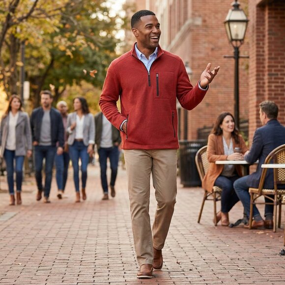 Tailor Vintage Other - Tailor Vintage Mens XL Quarter Zip Pullover Brick Red 3 Zip Pockets Preppy